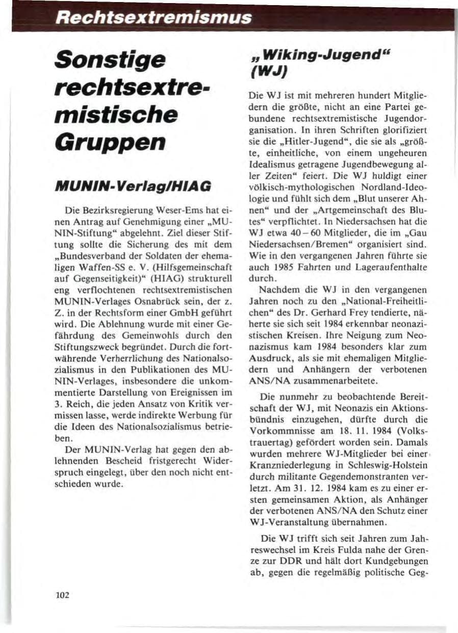 Seite 106 des Verfassungsschutzbericht 1985 Niedersachsen