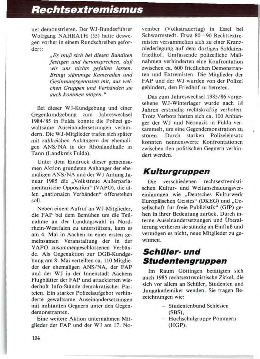Seite 108 des Verfassungsschutzbericht 1985 Niedersachsen