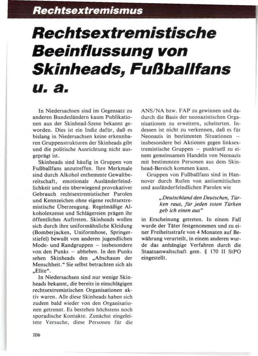 Seite 110 des Verfassungsschutzbericht 1985 Niedersachsen
