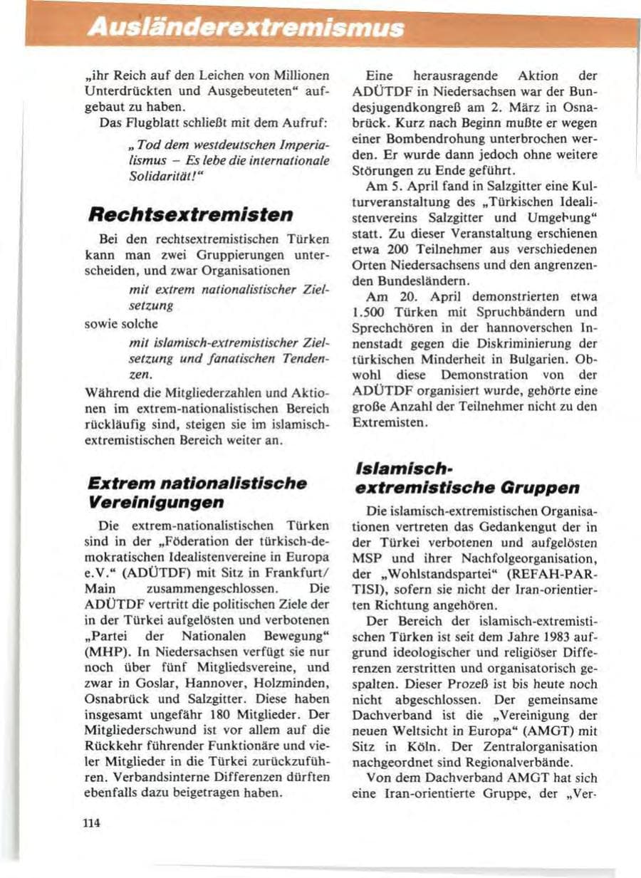 Seite 118 des Verfassungsschutzbericht 1985 Niedersachsen