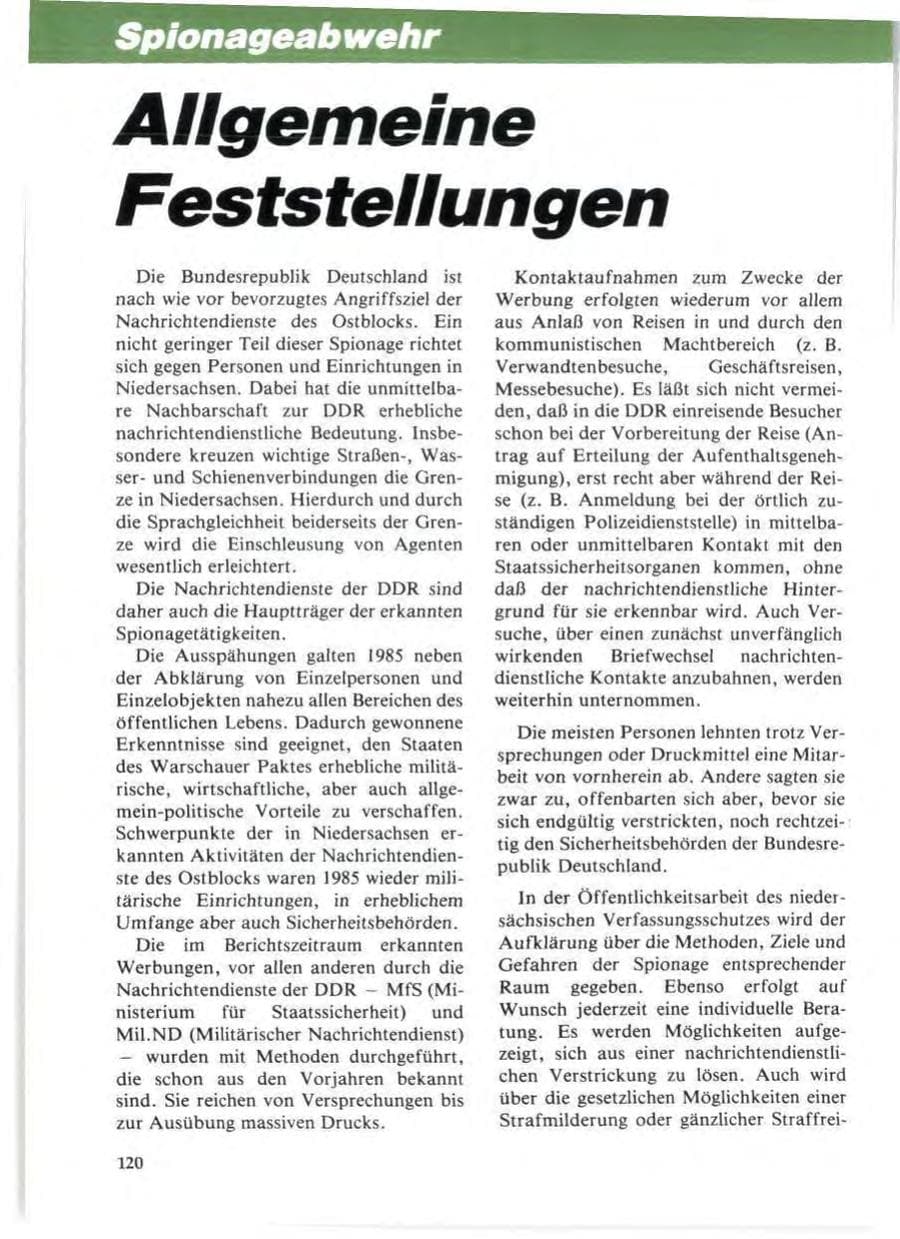 Seite 124 des Verfassungsschutzbericht 1985 Niedersachsen