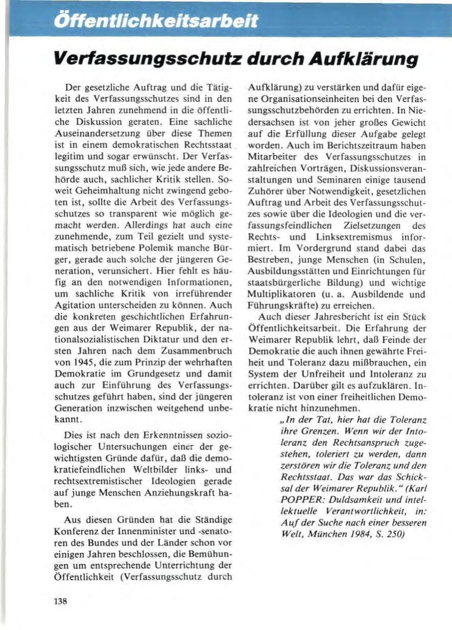 Seite 142 des Verfassungsschutzbericht 1985 Niedersachsen