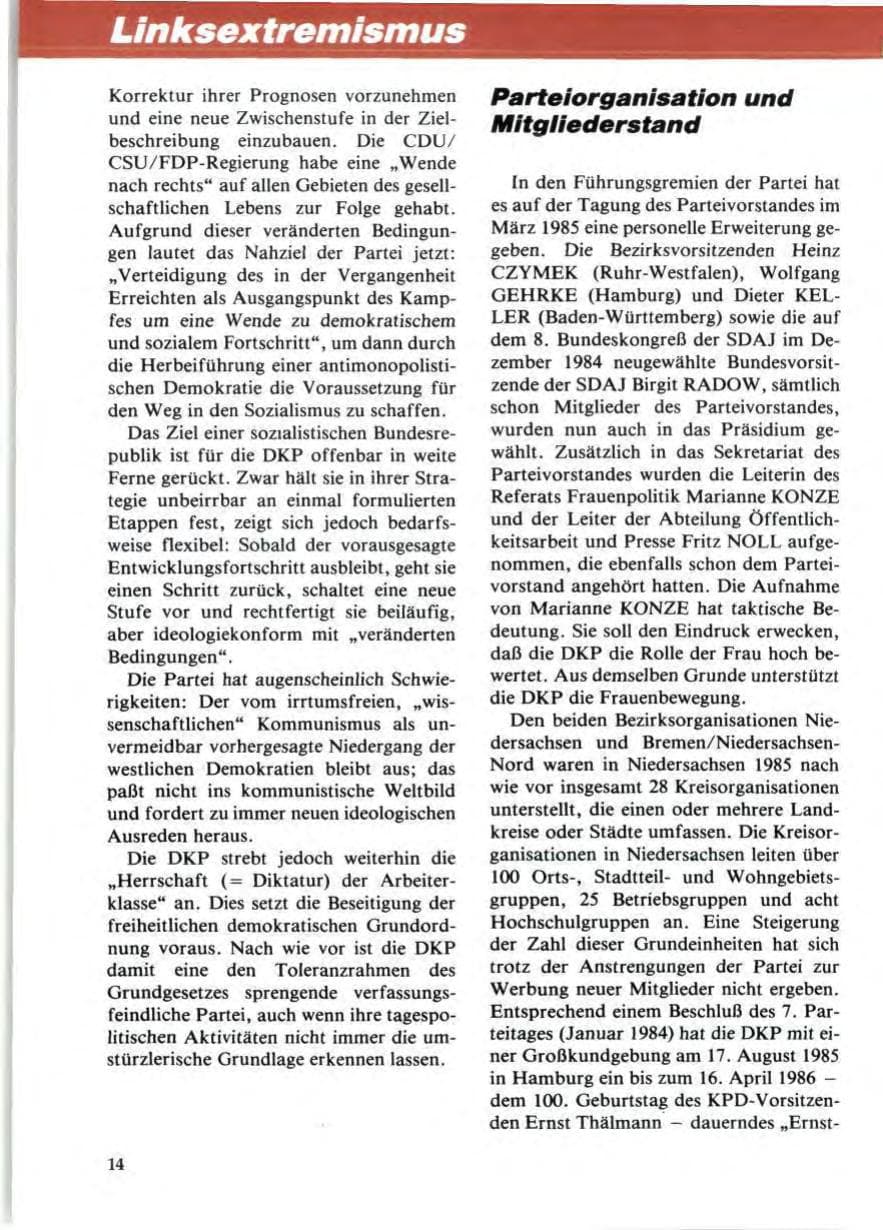 Seite 18 des Verfassungsschutzbericht 1985 Niedersachsen