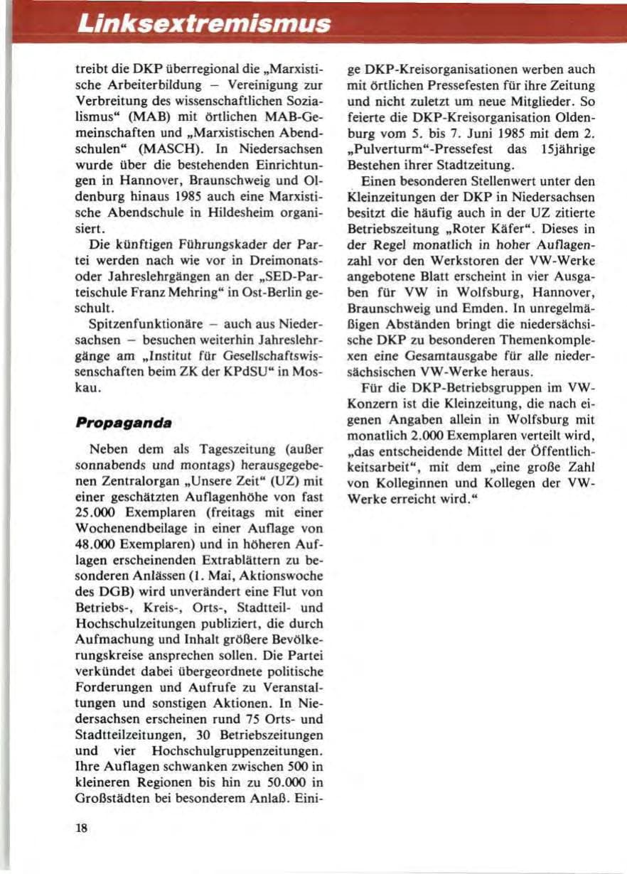 Seite 22 des Verfassungsschutzbericht 1985 Niedersachsen