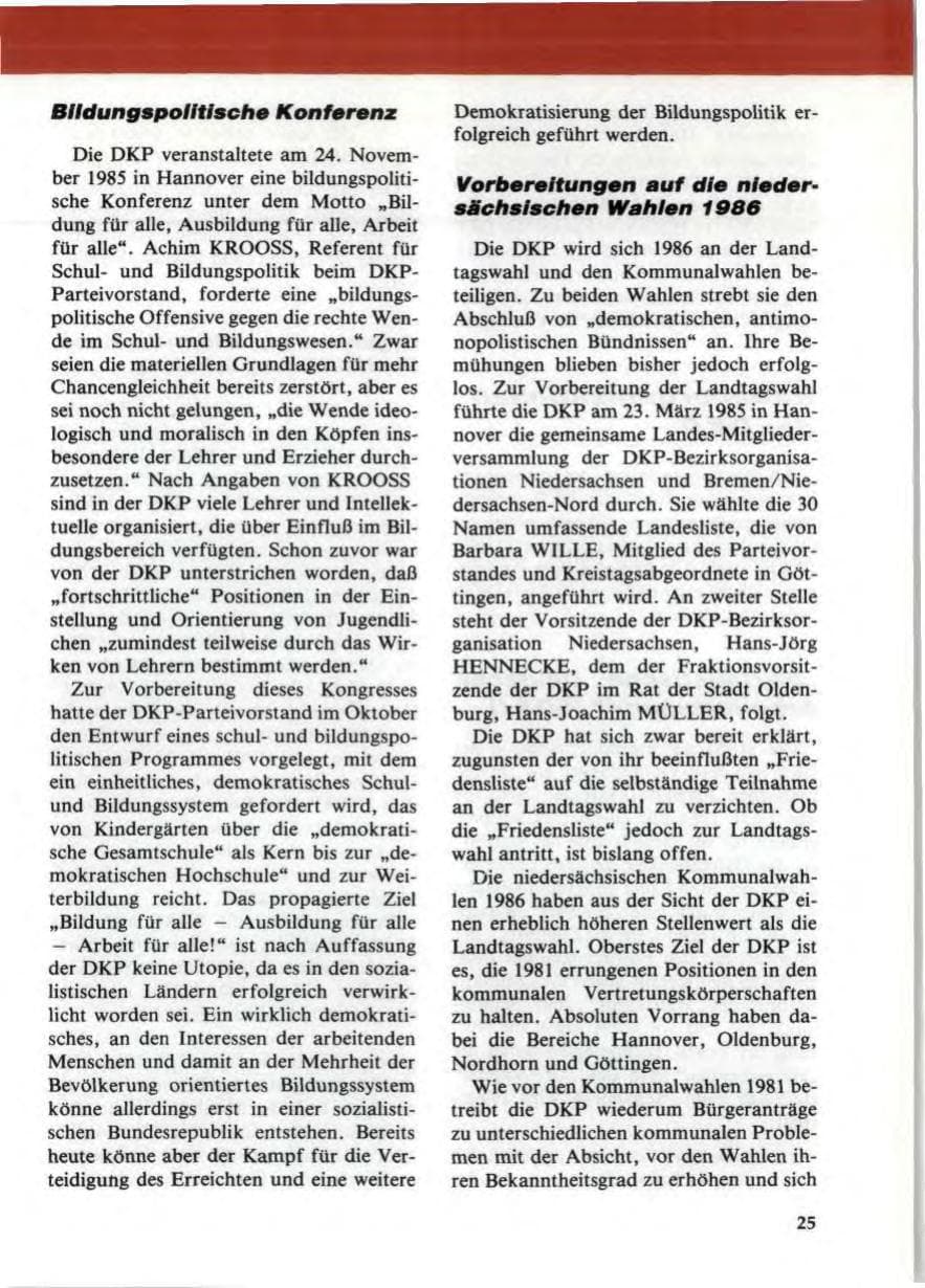 Seite 29 des Verfassungsschutzbericht 1985 Niedersachsen