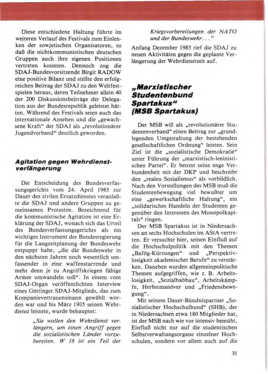 Seite 35 des Verfassungsschutzbericht 1985 Niedersachsen