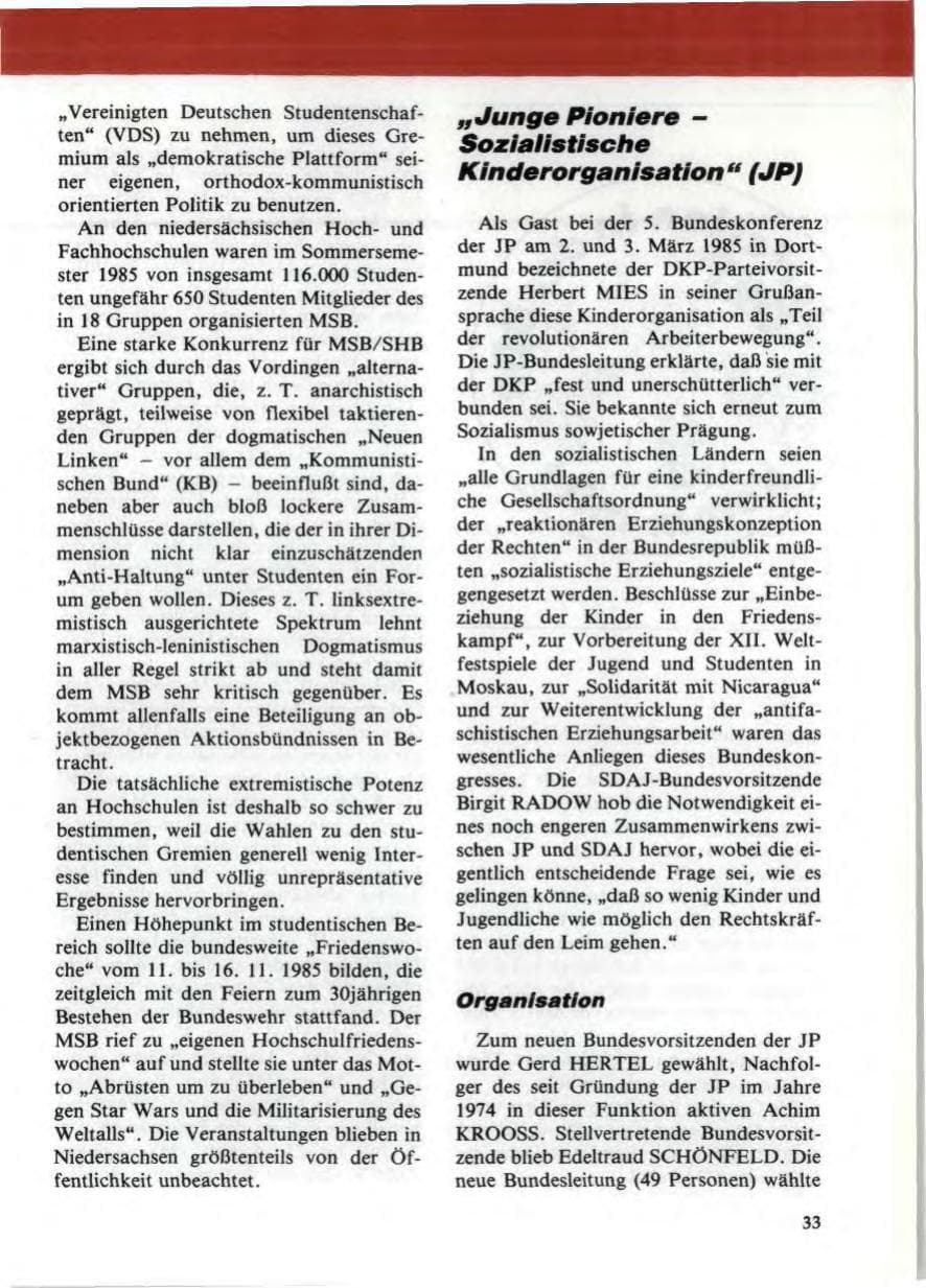 Seite 37 des Verfassungsschutzbericht 1985 Niedersachsen
