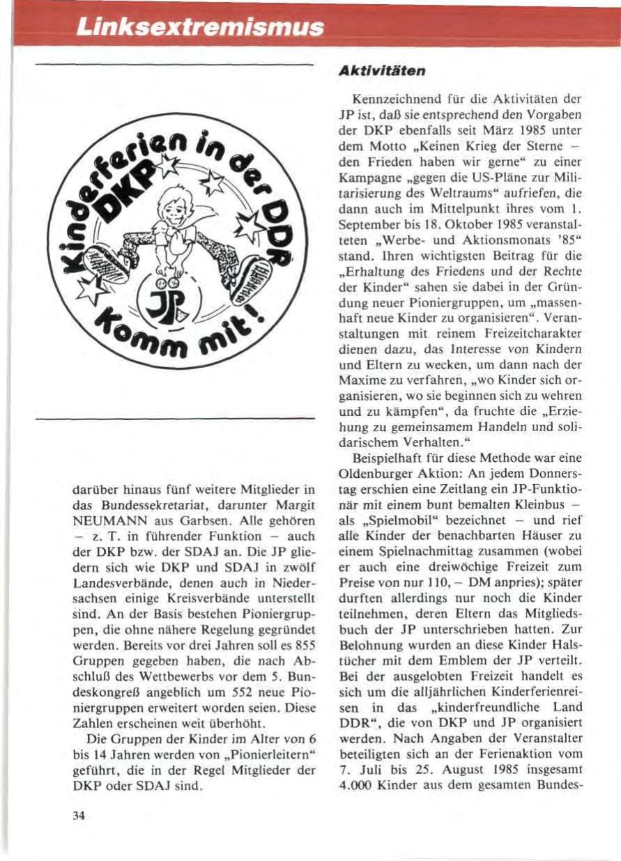 Seite 38 des Verfassungsschutzbericht 1985 Niedersachsen