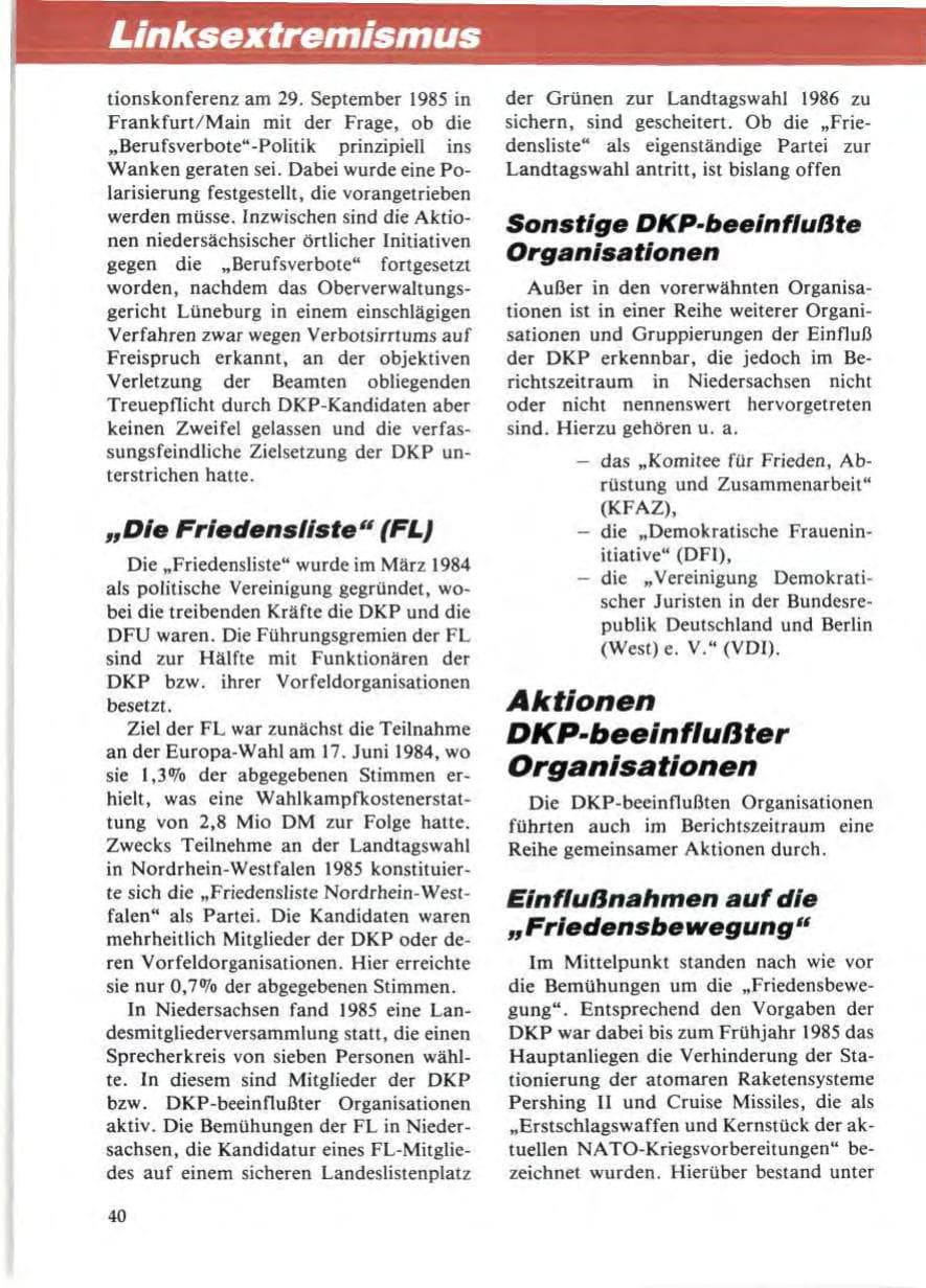 Seite 44 des Verfassungsschutzbericht 1985 Niedersachsen