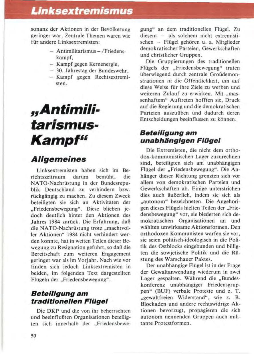 Seite 54 des Verfassungsschutzbericht 1985 Niedersachsen