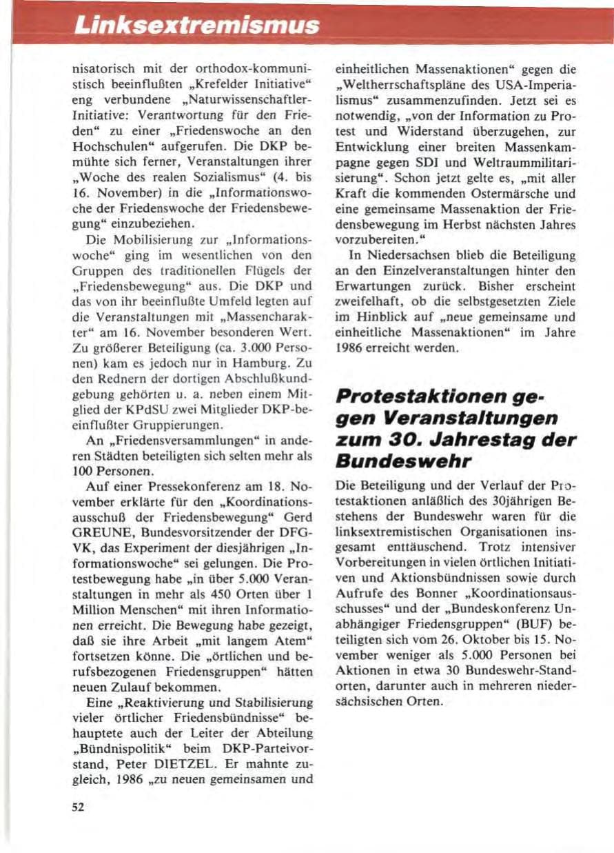 Seite 56 des Verfassungsschutzbericht 1985 Niedersachsen