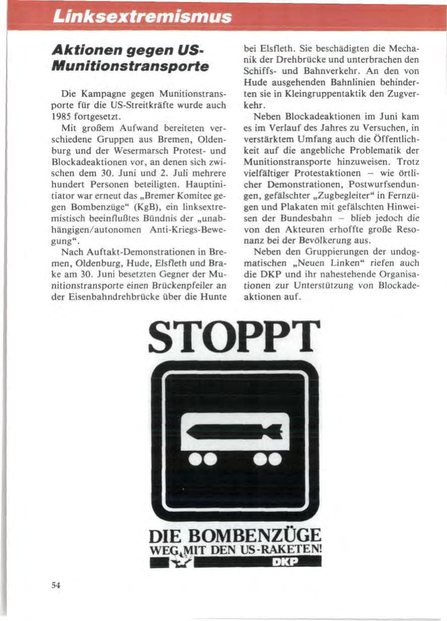 Seite 58 des Verfassungsschutzbericht 1985 Niedersachsen