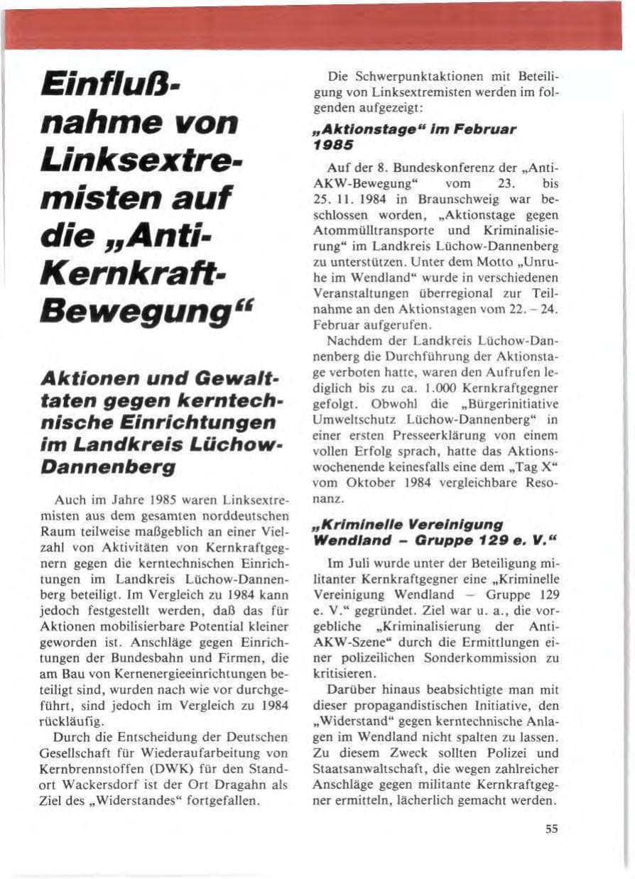Seite 59 des Verfassungsschutzbericht 1985 Niedersachsen