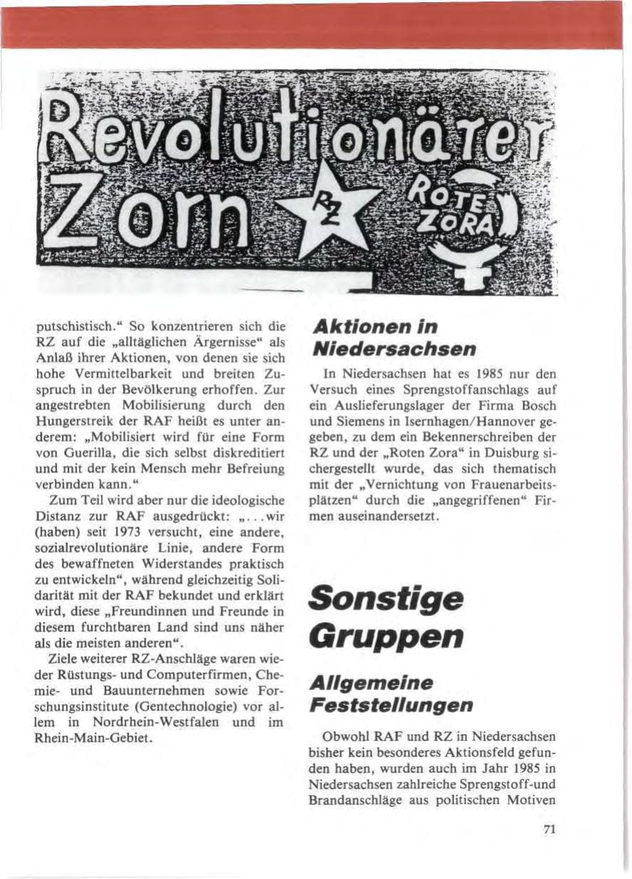 Seite 75 des Verfassungsschutzbericht 1985 Niedersachsen