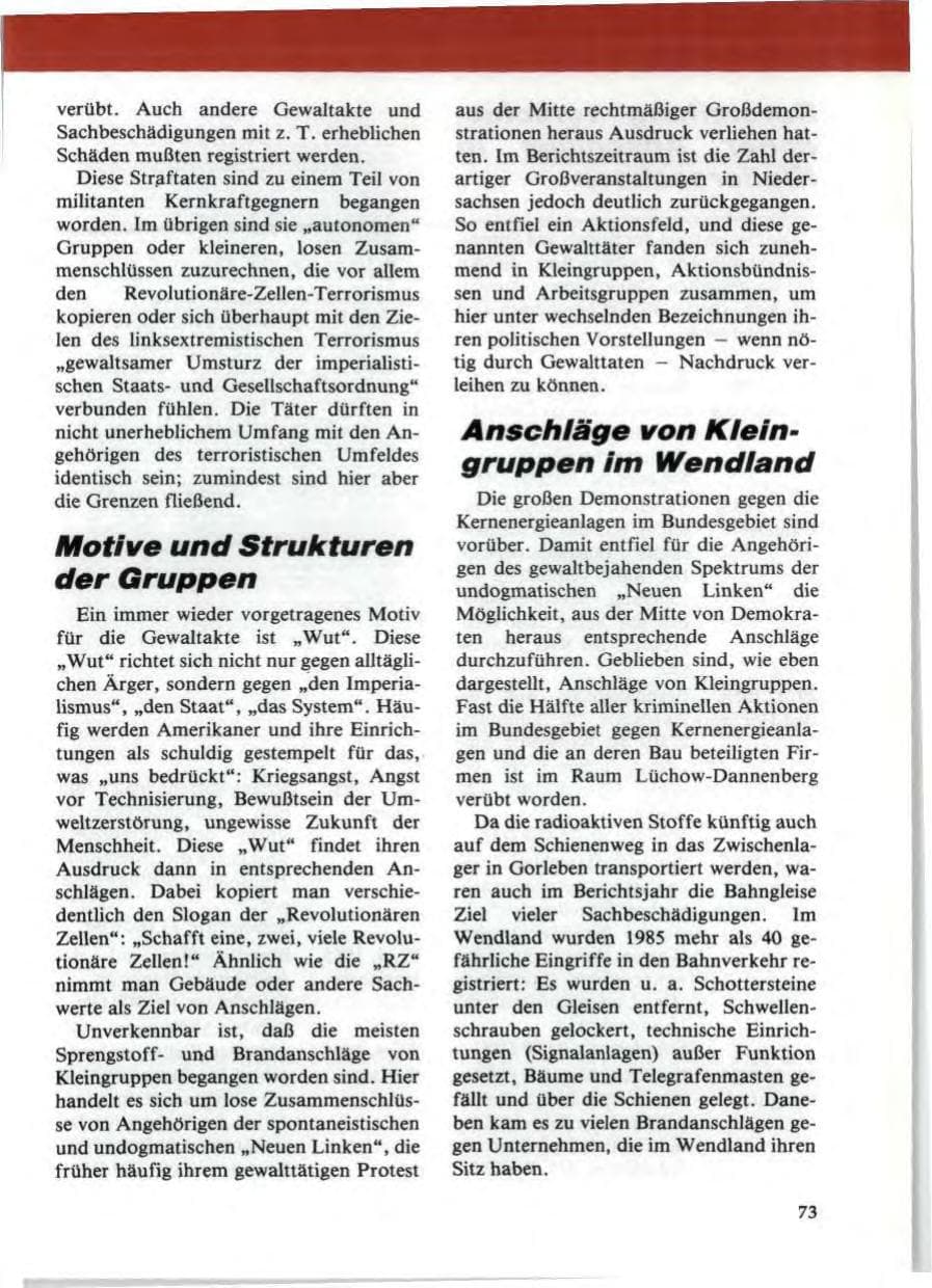 Seite 77 des Verfassungsschutzbericht 1985 Niedersachsen