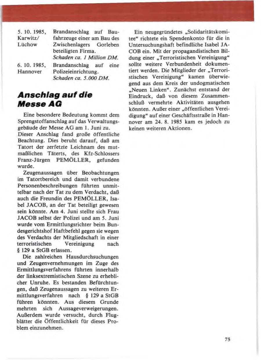 Seite 79 des Verfassungsschutzbericht 1985 Niedersachsen