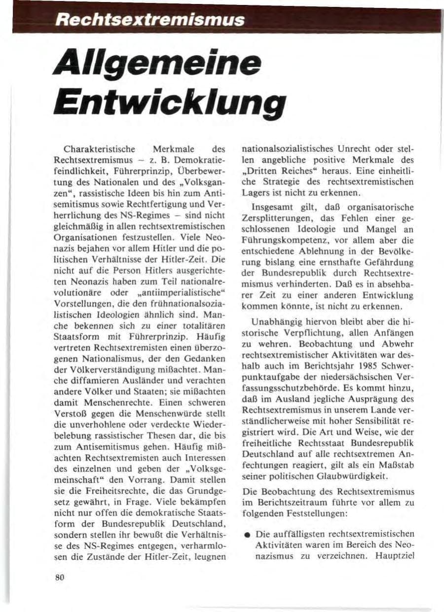 Seite 84 des Verfassungsschutzbericht 1985 Niedersachsen