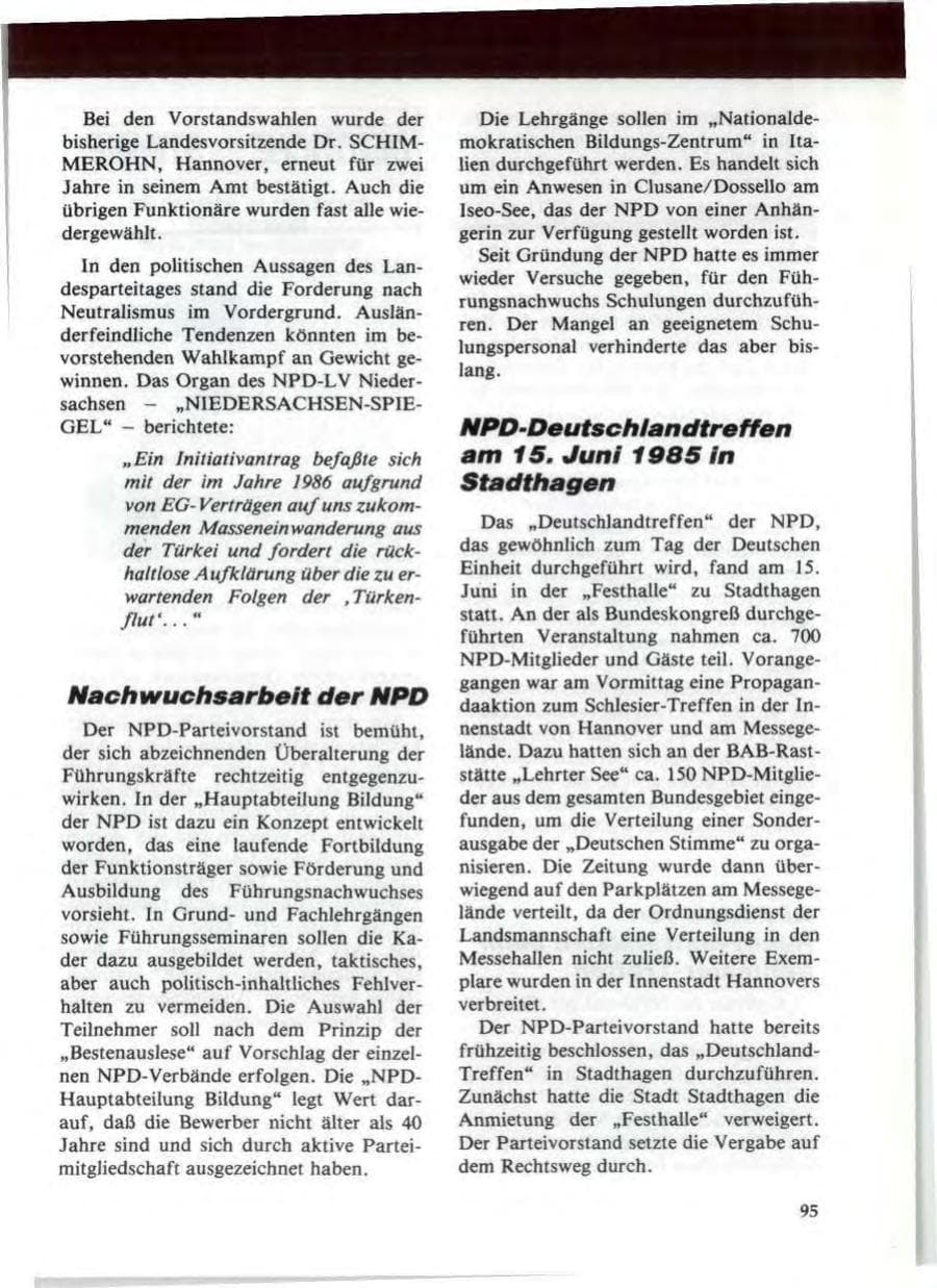 Seite 99 des Verfassungsschutzbericht 1985 Niedersachsen