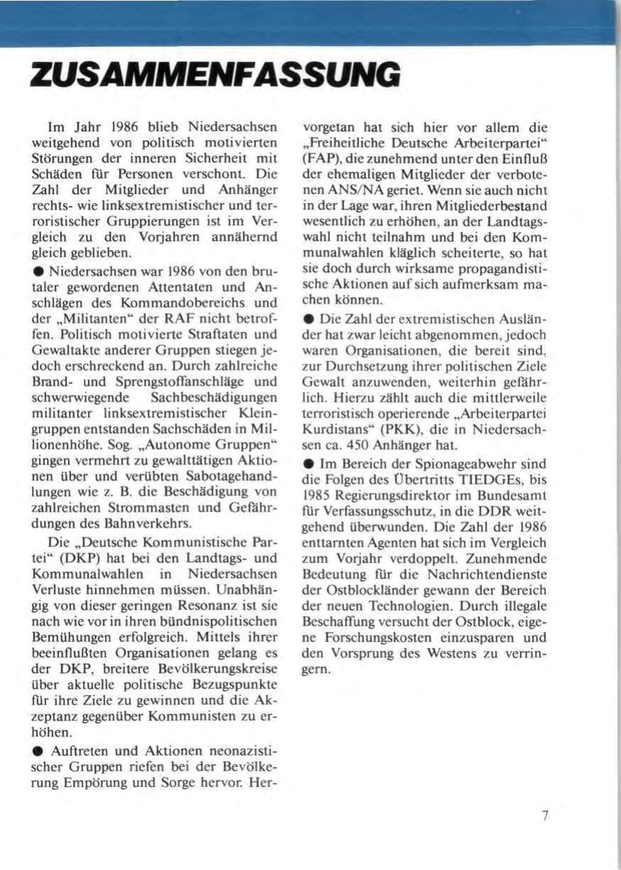 Seite 11 des Verfassungsschutzbericht 1986 Niedersachsen