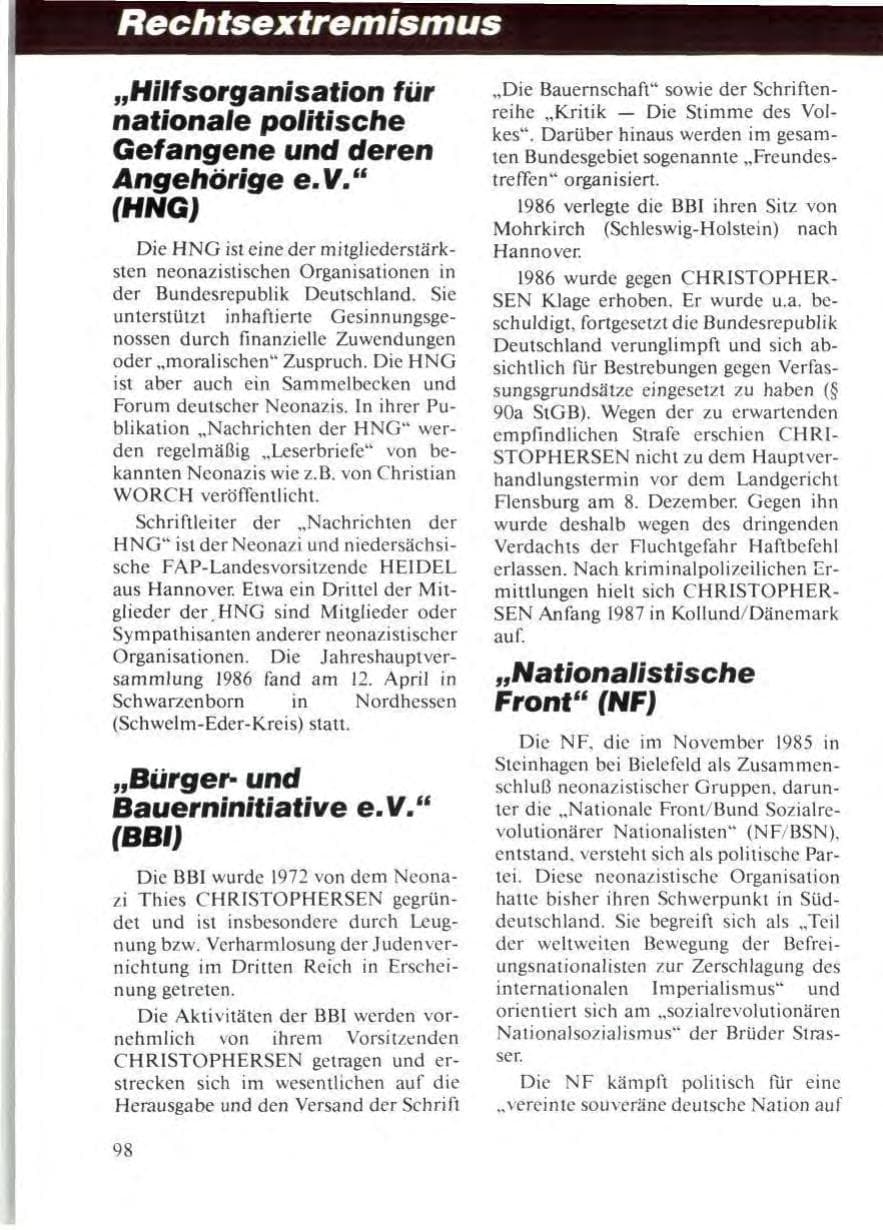 Seite 102 des Verfassungsschutzbericht 1986 Niedersachsen