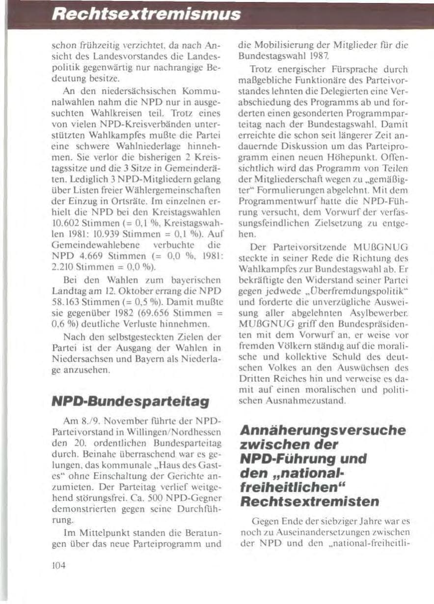 Seite 108 des Verfassungsschutzbericht 1986 Niedersachsen