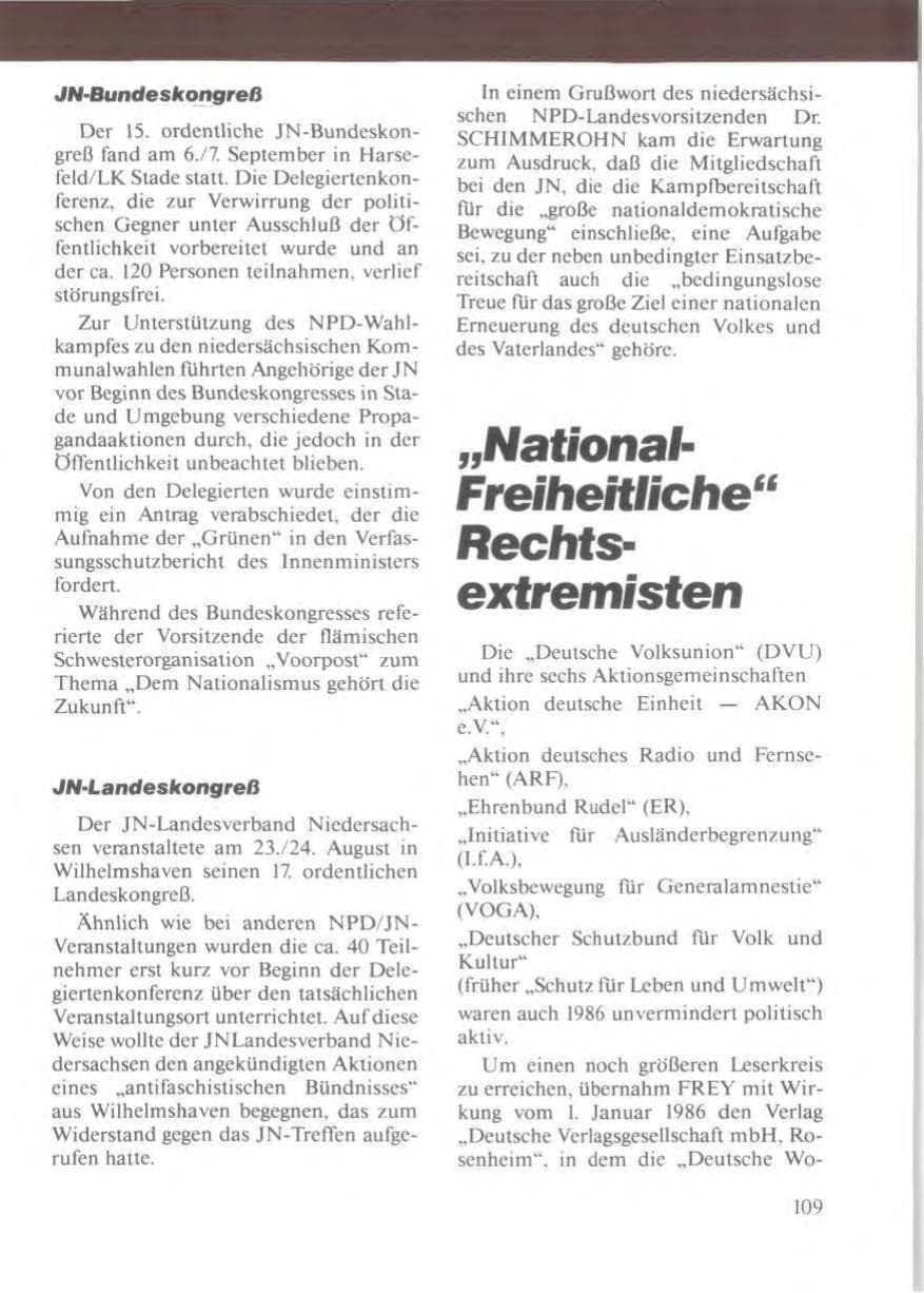 Seite 113 des Verfassungsschutzbericht 1986 Niedersachsen