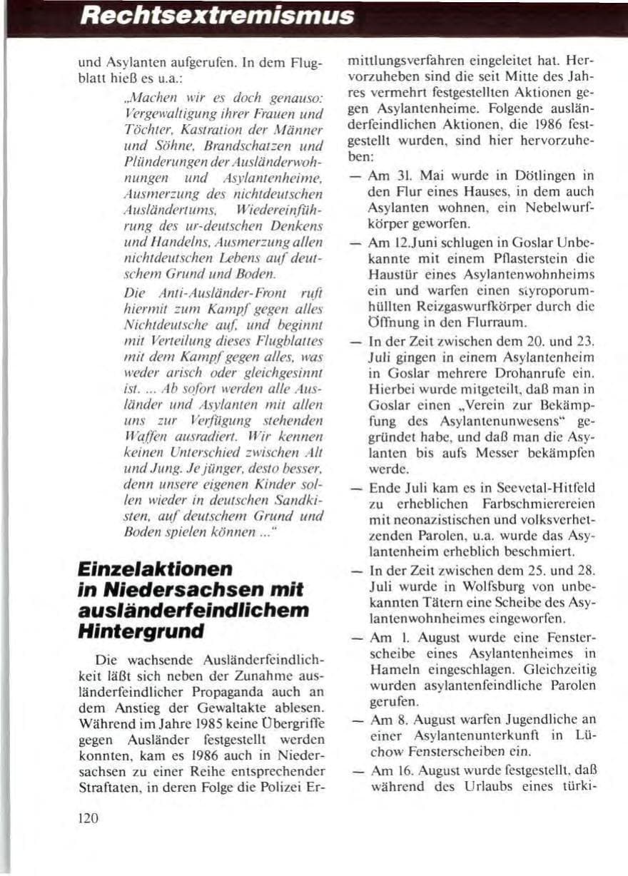 Seite 124 des Verfassungsschutzbericht 1986 Niedersachsen