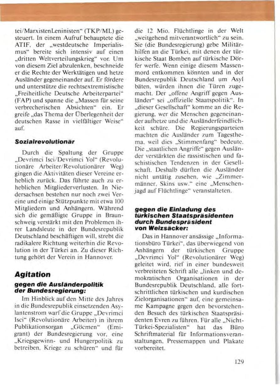 Seite 133 des Verfassungsschutzbericht 1986 Niedersachsen