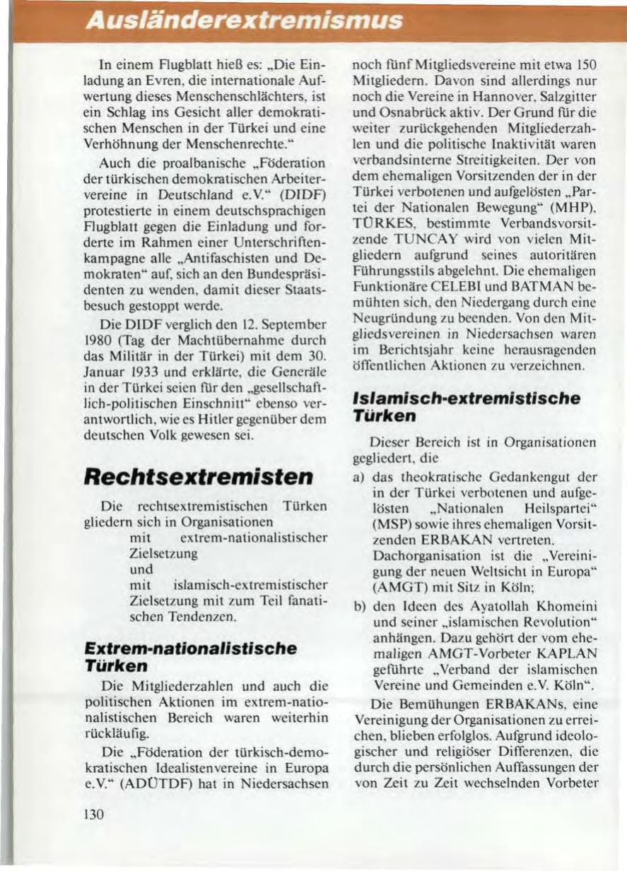 Seite 134 des Verfassungsschutzbericht 1986 Niedersachsen
