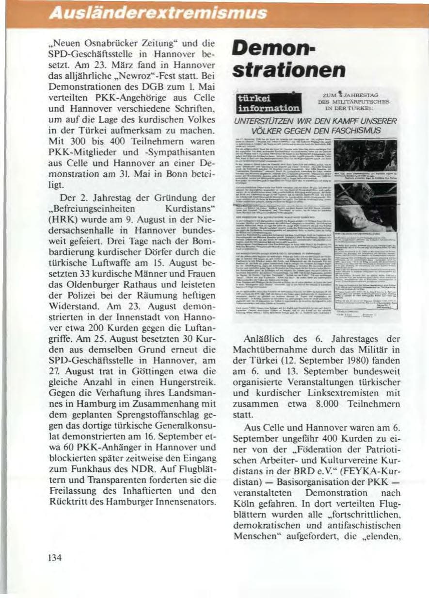 Seite 138 des Verfassungsschutzbericht 1986 Niedersachsen