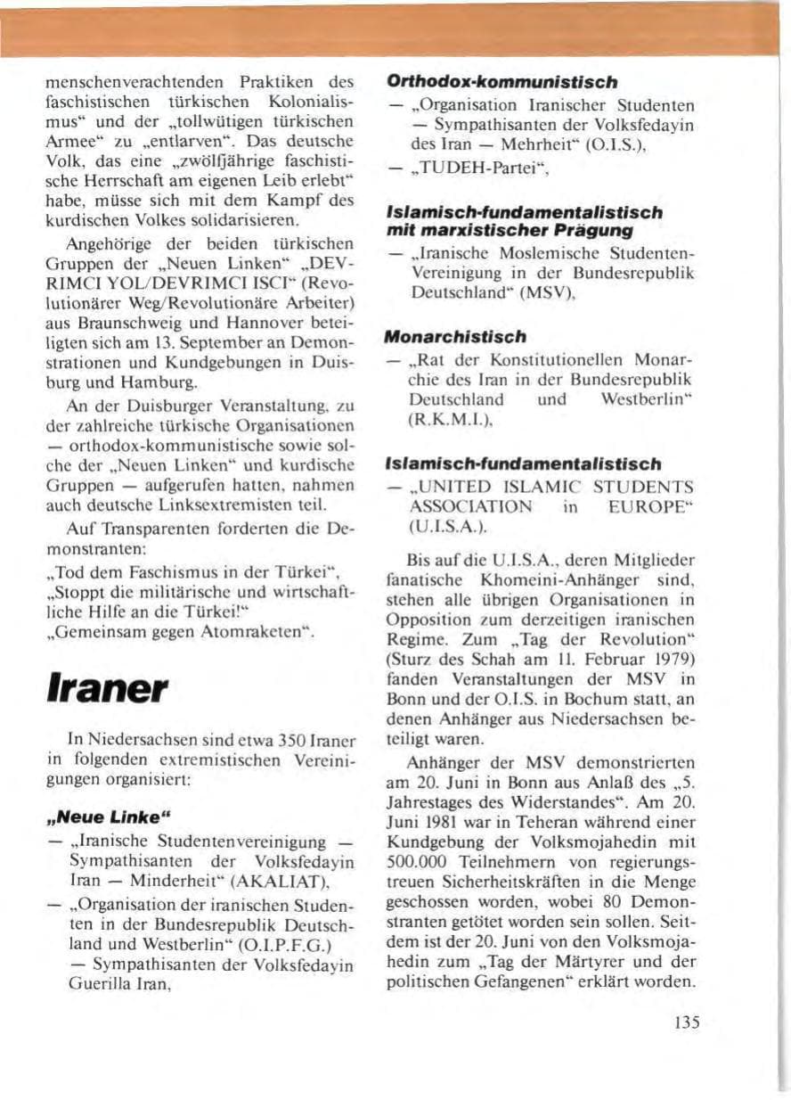 Seite 139 des Verfassungsschutzbericht 1986 Niedersachsen