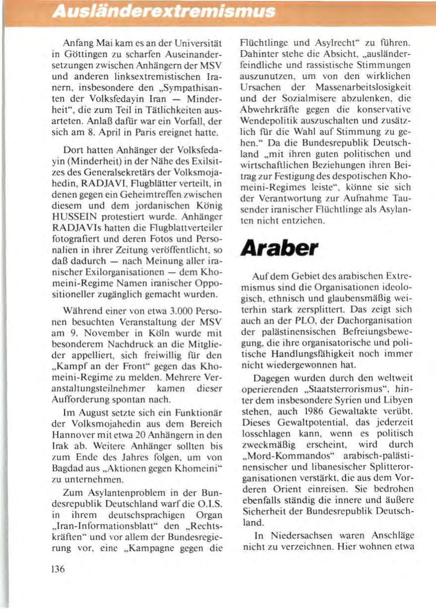 Seite 140 des Verfassungsschutzbericht 1986 Niedersachsen