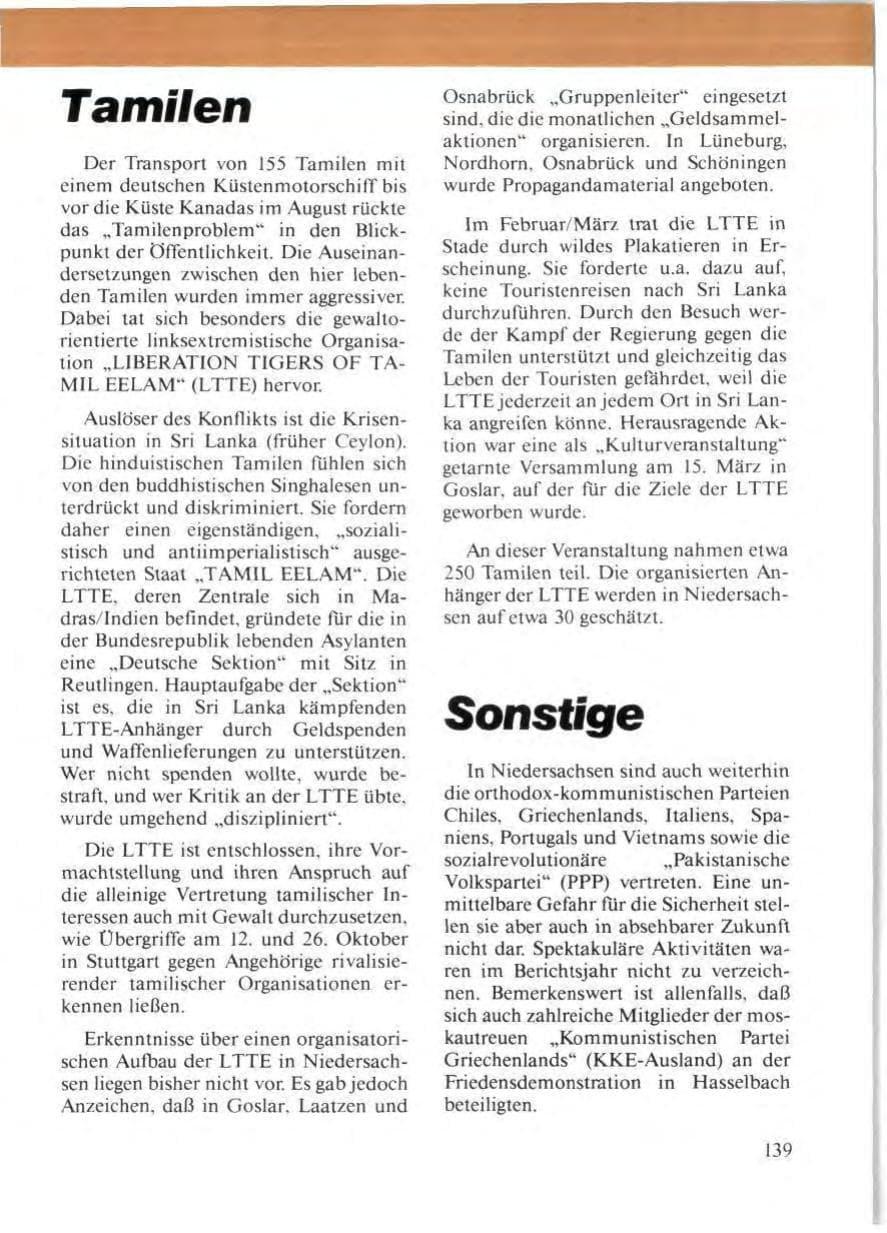 Seite 143 des Verfassungsschutzbericht 1986 Niedersachsen