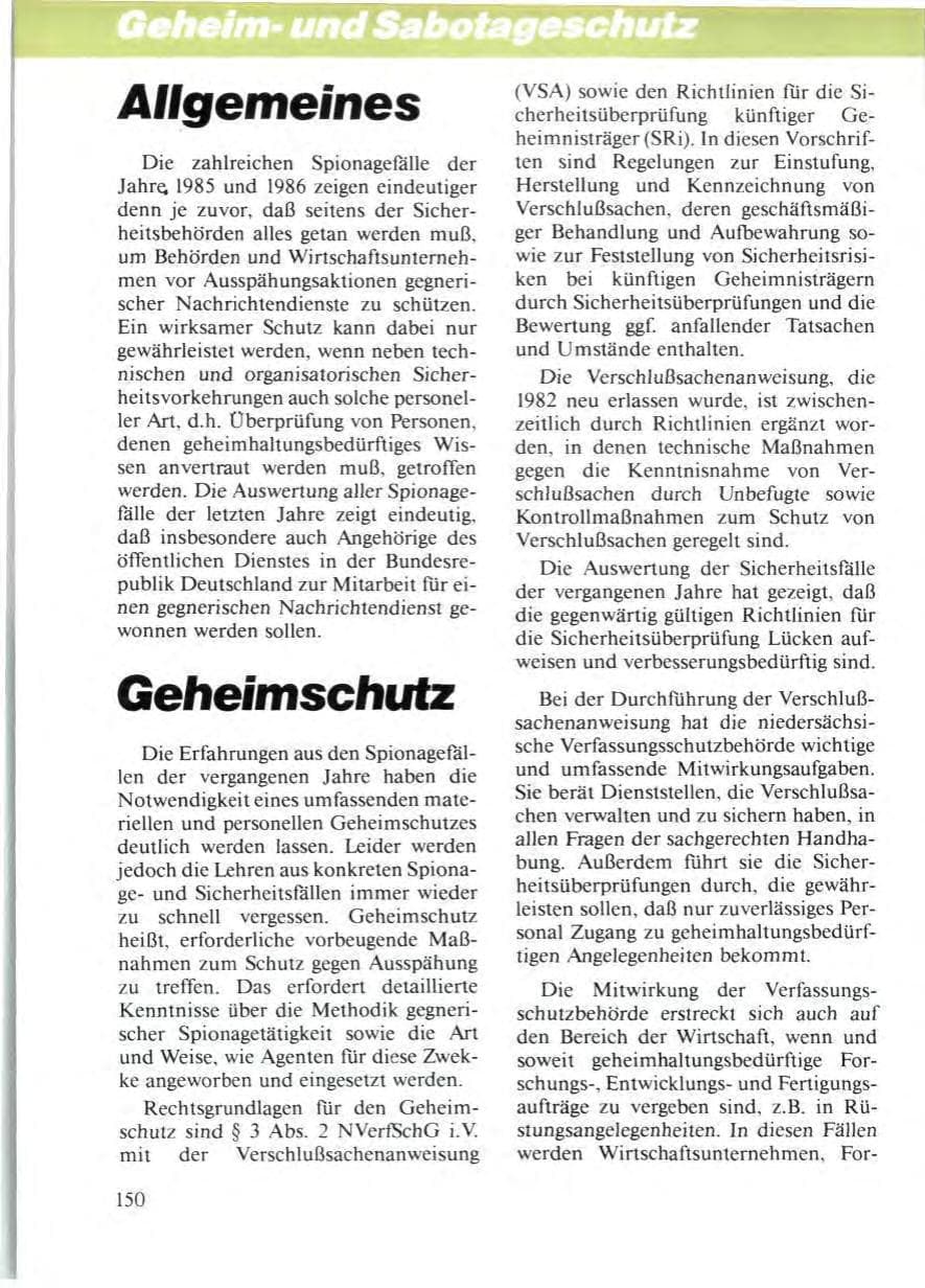Seite 154 des Verfassungsschutzbericht 1986 Niedersachsen