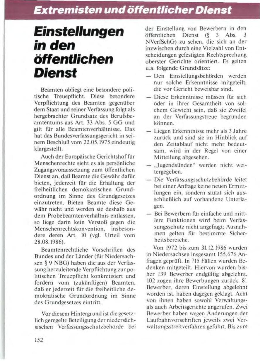 Seite 156 des Verfassungsschutzbericht 1986 Niedersachsen