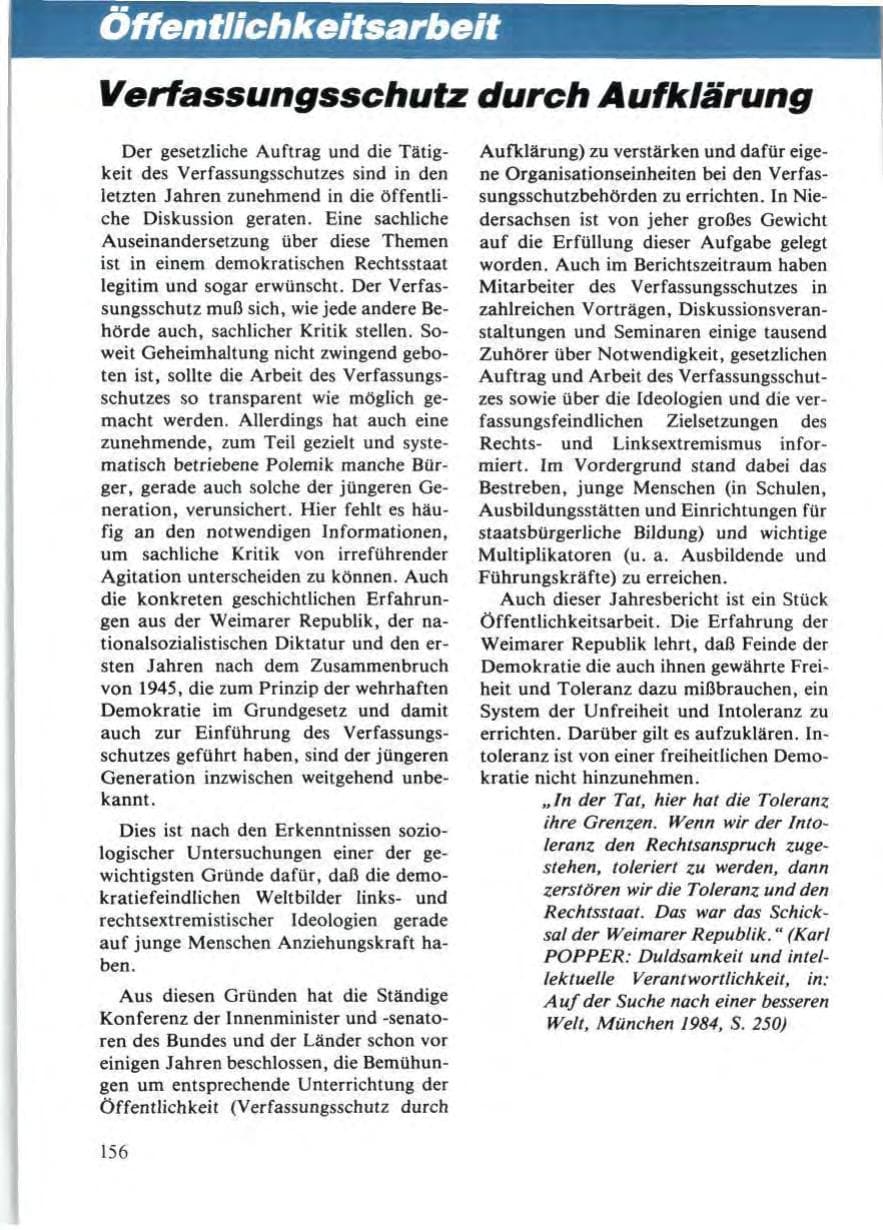 Seite 160 des Verfassungsschutzbericht 1986 Niedersachsen