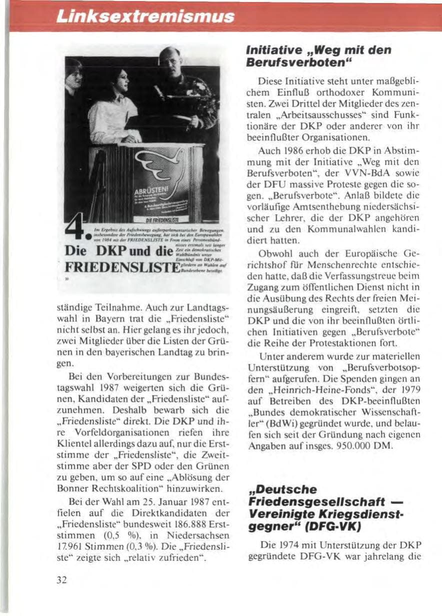 Seite 36 des Verfassungsschutzbericht 1986 Niedersachsen