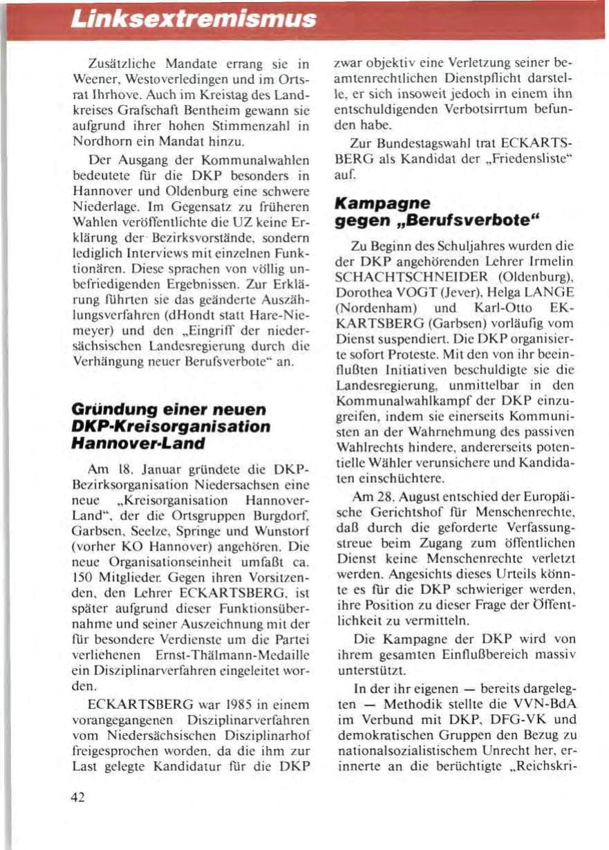 Seite 46 des Verfassungsschutzbericht 1986 Niedersachsen