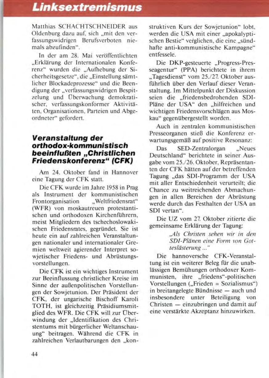 Seite 48 des Verfassungsschutzbericht 1986 Niedersachsen
