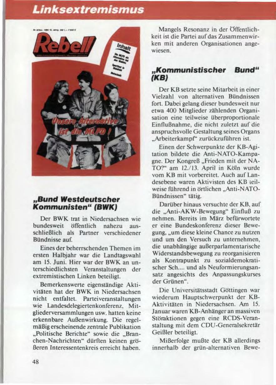 Seite 52 des Verfassungsschutzbericht 1986 Niedersachsen