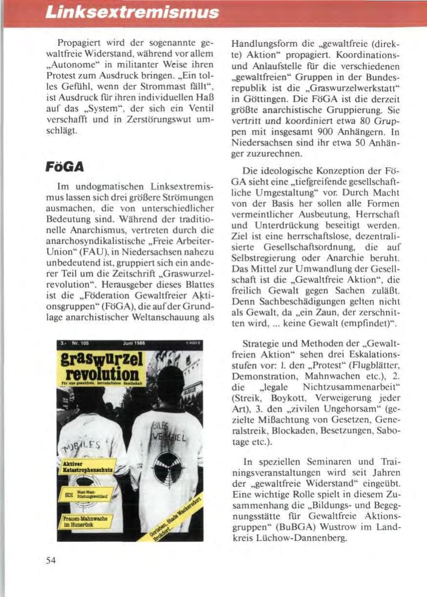 Seite 58 des Verfassungsschutzbericht 1986 Niedersachsen