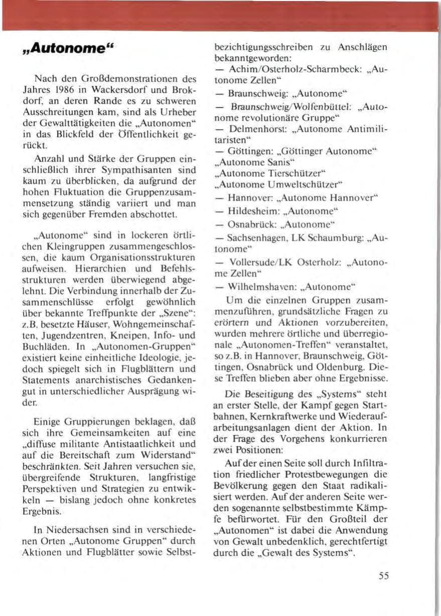 Seite 59 des Verfassungsschutzbericht 1986 Niedersachsen