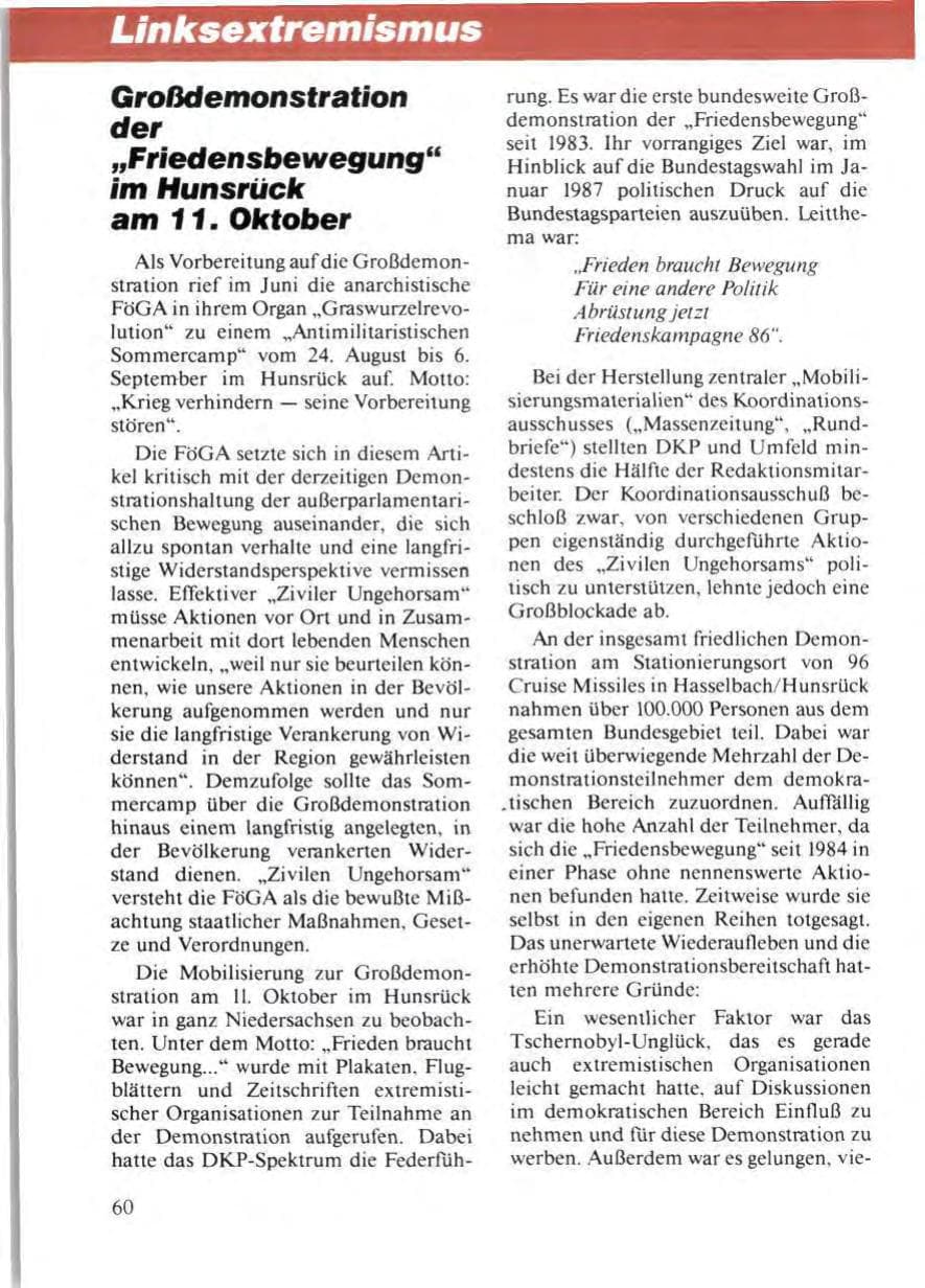 Seite 64 des Verfassungsschutzbericht 1986 Niedersachsen