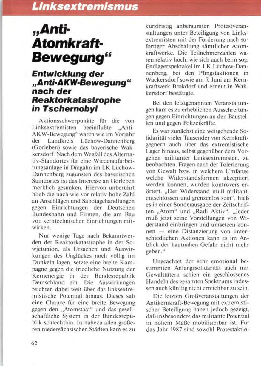 Seite 66 des Verfassungsschutzbericht 1986 Niedersachsen
