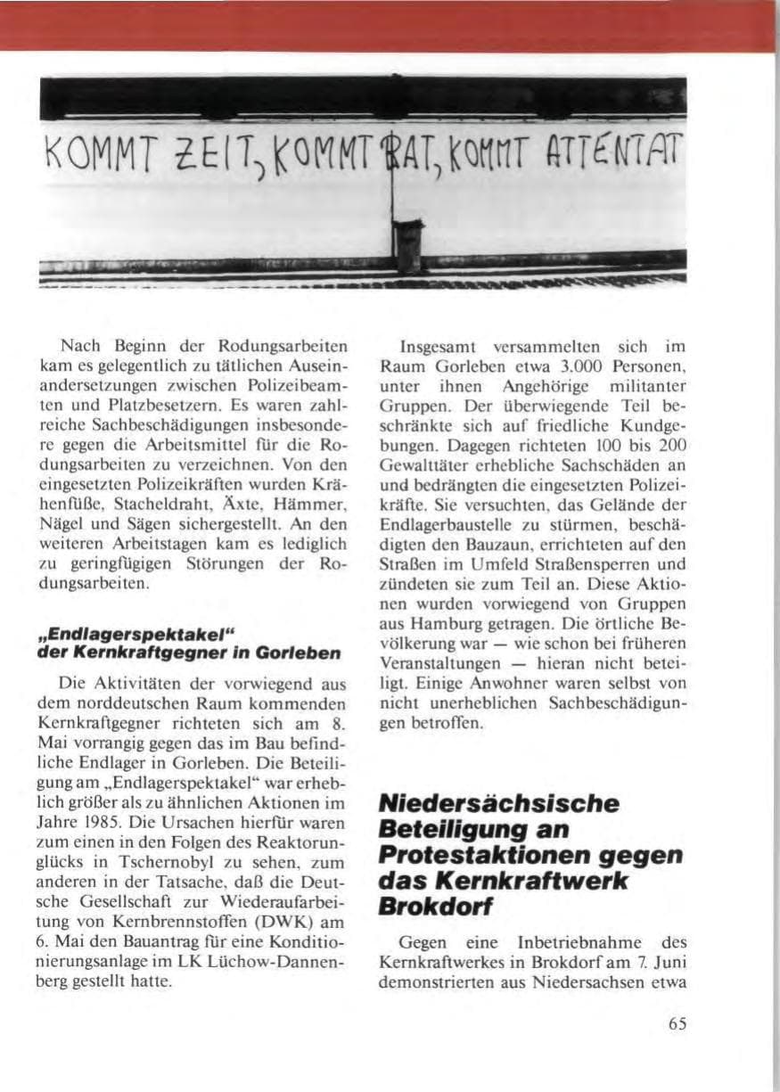 Seite 69 des Verfassungsschutzbericht 1986 Niedersachsen