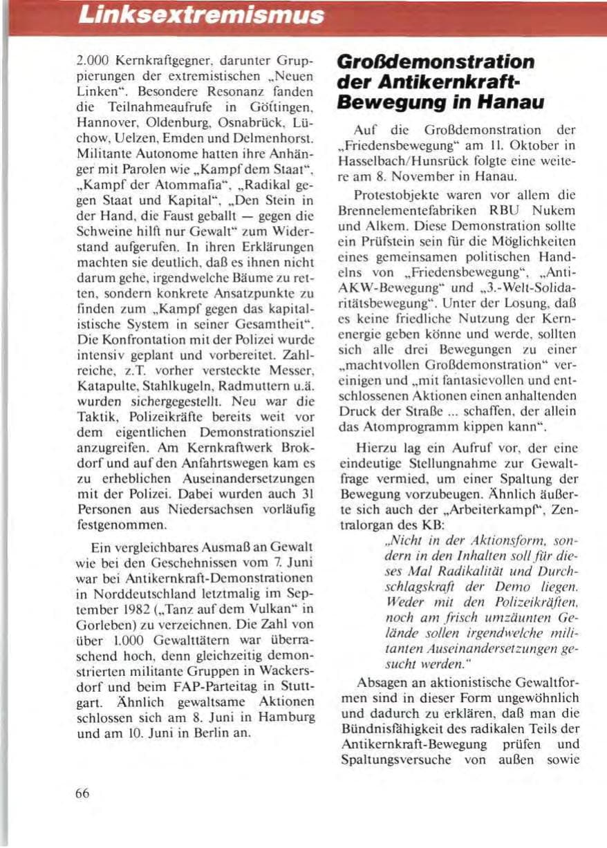 Seite 70 des Verfassungsschutzbericht 1986 Niedersachsen