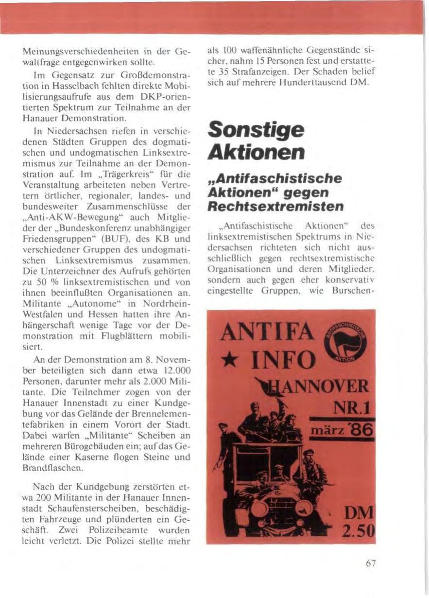 Seite 71 des Verfassungsschutzbericht 1986 Niedersachsen