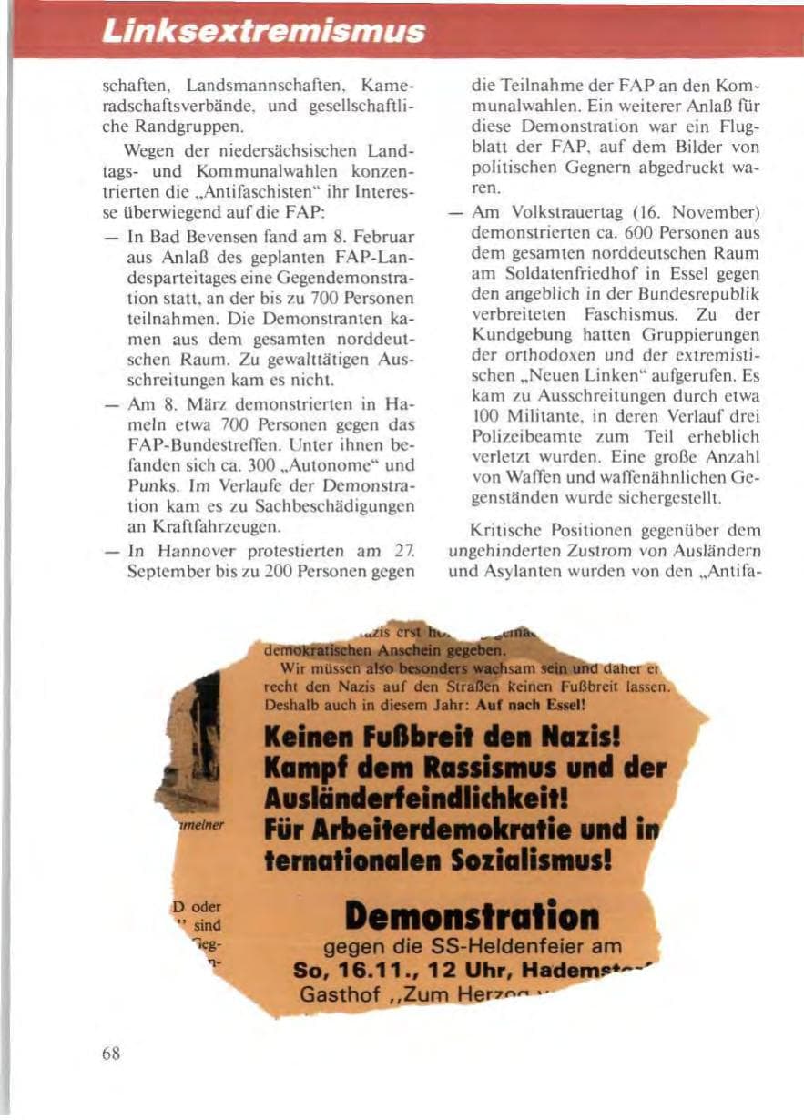 Seite 72 des Verfassungsschutzbericht 1986 Niedersachsen
