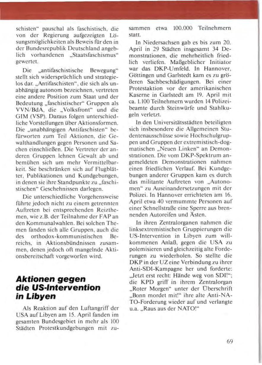 Seite 73 des Verfassungsschutzbericht 1986 Niedersachsen