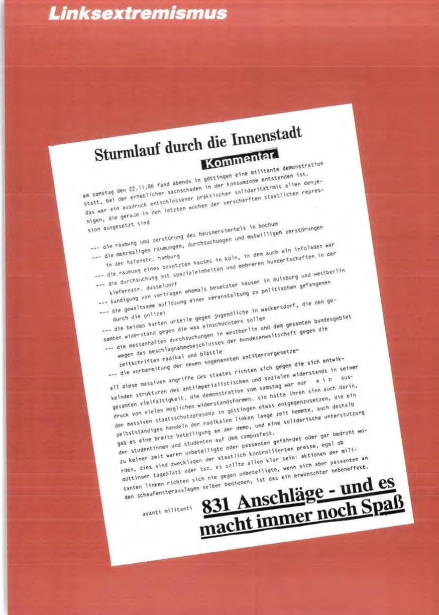 Seite 74 des Verfassungsschutzbericht 1986 Niedersachsen